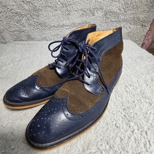 La Milano Italian Two tone Wingtip Brogue Chukka Boots Navy Suede Leather Men 12